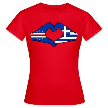 Kap Verde Griechenland Flagge Hände Herzform  - Frauen T-Shirt - Rot - Vorne - AI Model Female 172 dark (172cm)