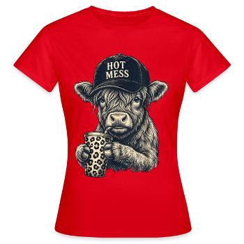 Hot Mess Cow with Leopard Mug - Women's T-Shirt - red - Front - AI Model Female 172 dark (172cm)
