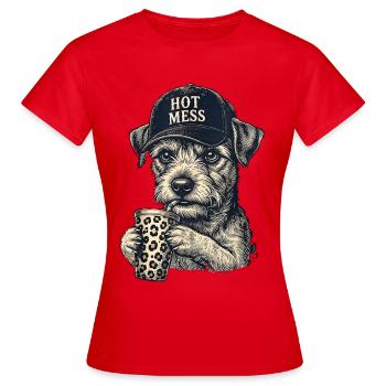 Hot Mess Hund mit Leopardenkaffee - Frauen T-Shirt - Rot - Vorne - AI Model Female 172 dark (172cm)