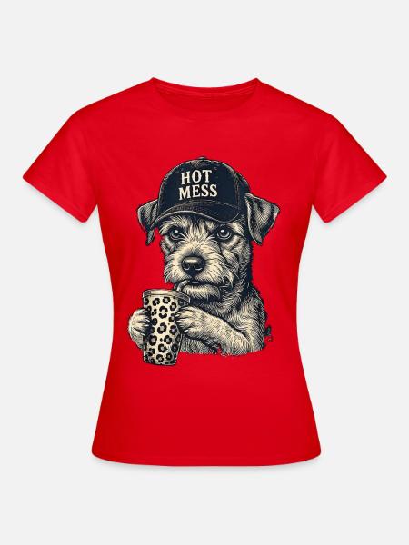 Hot Mess Hund mit Leopardenkaffee - Frauen T-Shirt - Rot