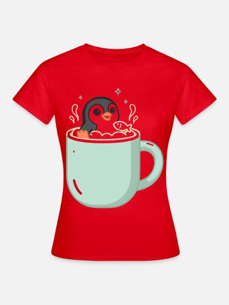 Pinguin In Tasse Mit Fischmotiv - Frauen T-Shirt - Rot