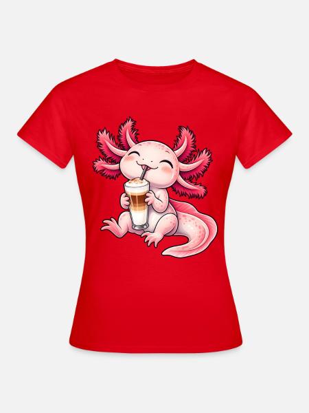 Süßes Axolotl mit Latte Macchiato - Frauen T-Shirt - Rot