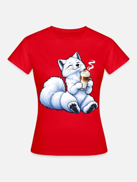 Süßer Polarfuchs mit Latte Macchiato - Frauen T-Shirt - Rot