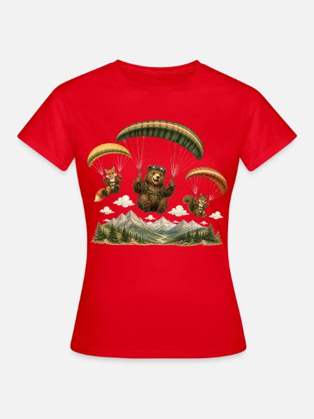 Gleitschirm Waldtiere Bergabenteuer Paragliding - Frauen T-Shirt - Rot