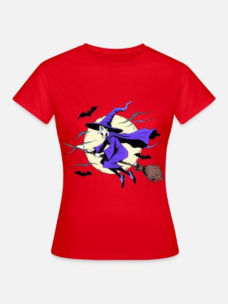 Hexe auf Besen - Frauen T-Shirt - Rot