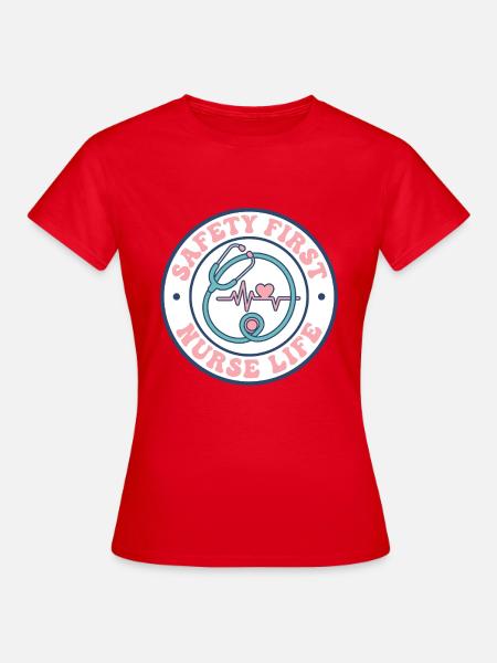 Nurse Life Safety First Retro-Stethoskop-Geschenk - Frauen T-Shirt - Rot