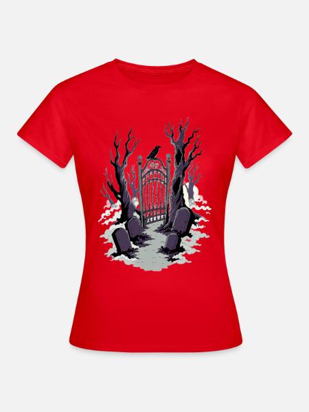 Friedhofstor im Nebel - Frauen T-Shirt - Rot