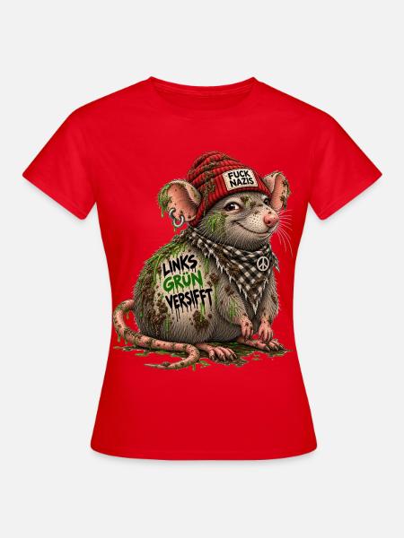 Links Grün Versifft Ratte - Frauen T-Shirt - Rot
