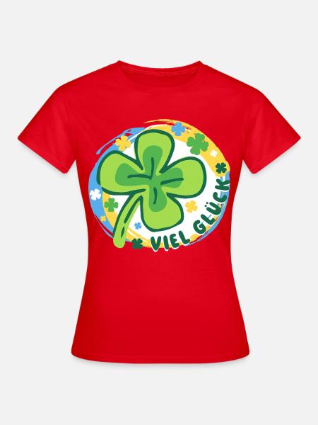 Viel Glück – Kleeblatt - bunter Glücksbringer - Frauen T-Shirt - Rot
