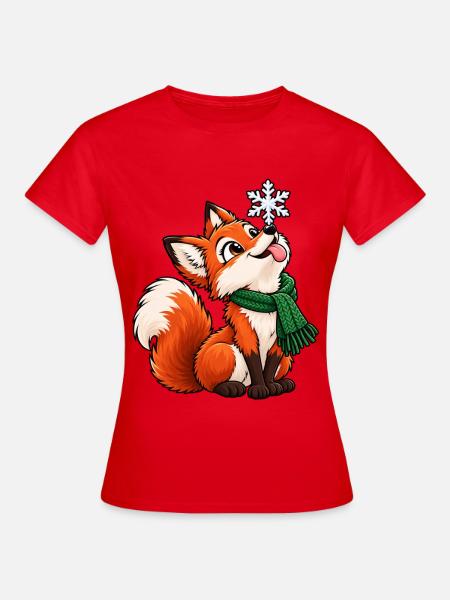Weihnachten Fuchs Schneeflocke Winter Geschenk - Frauen T-Shirt - Rot