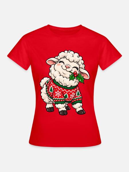 Weihnachten Schaf Pullover Mistel Geschenk - Frauen T-Shirt - Rot