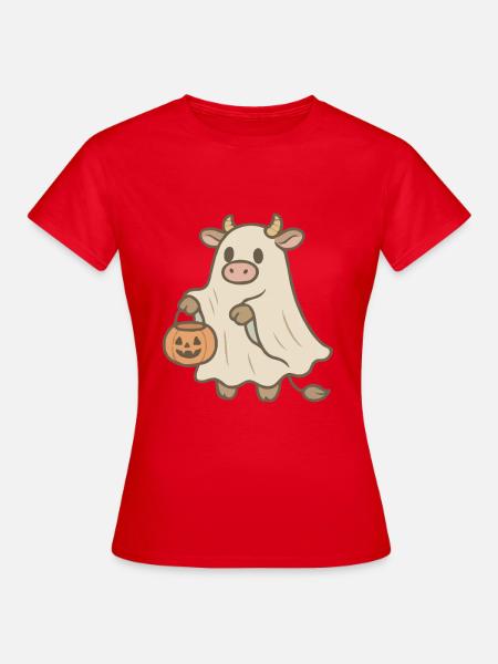 Kuhgeist mit Kürbiskorb - Frauen T-Shirt - Rot