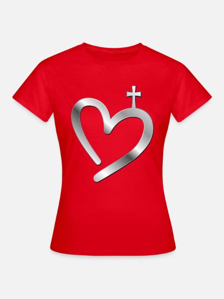 Christliches Kreuz Herz - Frauen T-Shirt - Rot