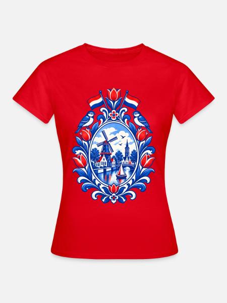 Niederlande | Tulpen, Windmühle & Kanal - Frauen T-Shirt - Rot