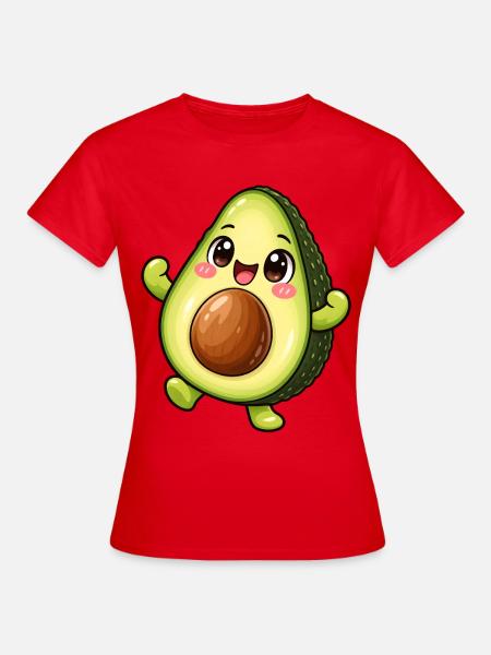 Avocado Kawaii Style – Süßes Fruchtmotiv - Frauen T-Shirt - Rot