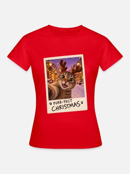 Purr-fect Christmas Katze Selfie - Frauen T-Shirt - Rot