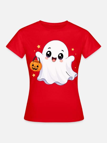 Süßer Kawaii Geist mit Kürbis - Frauen T-Shirt - Rot