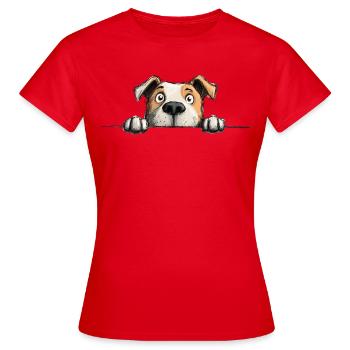 Produits dérivés Staffy Drôles de Chiens Amoureux - T-shirt Femme - rouge - Devant - AI Model Female 172 dark (172cm)