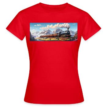 Train de chemin de fer nostalgique avec locomotive à vapeur - T-shirt Femme - rouge - Devant - AI Model Female 172 dark (172cm)