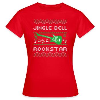 HÄSSLICHER WEIHNACHTSPULLOVER, JINGLE BELL - Frauen T-Shirt - Rot - Vorne - AI Model Female 172 dark (172cm)