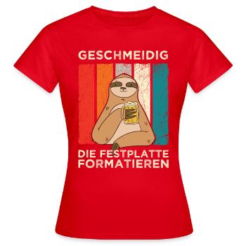 Geschmeidig Festplatte Formatieren Faultier Bier - Frauen T-Shirt - Rot - Vorne - AI Model Female 172 dark (172cm)