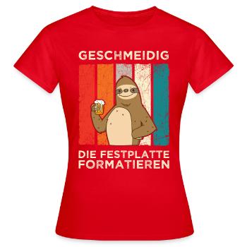 Geschmeidig Festplatte Formatieren Faultier Bier - Frauen T-Shirt - Rot - Vorne - AI Model Female 172 dark (172cm)