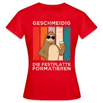 Geschmeidig Festplatte Formatieren Faultier Bier - Frauen T-Shirt - Rot - Vorne - AI Model Female 172 dark (172cm)