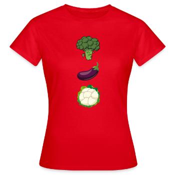 Vegetable trio: broccoli, eggplant, cauliflower - Women's T-Shirt - red - Front - AI Model Female 172 dark (172cm)