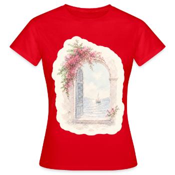 Porte d’entrée vers la mer – vue méditerranéenne - T-shirt Femme - rouge - Devant - AI Model Female 172 dark (172cm)