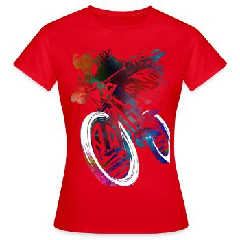 Un vélo coloré dans l’abstraction - T-shirt Femme - rouge - Devant - AI Model Female 172 dark (172cm)