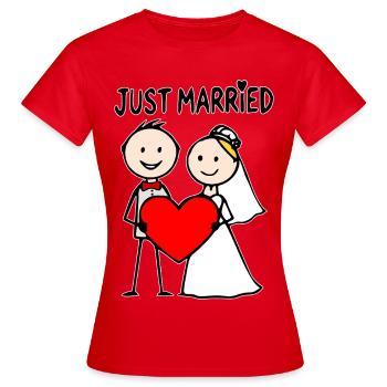 Couple de mariage Cartoon Heart Fraîchement marié - T-shirt Femme - rouge - Devant - AI Model Female 172 dark (172cm)