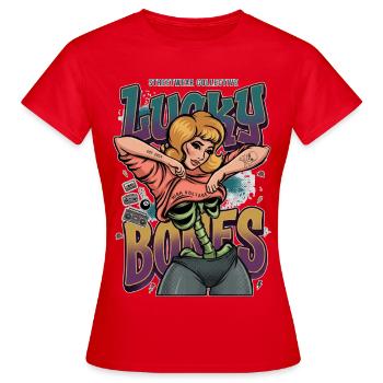 Lucky Bones Retro Skeleton Pin Up Streetwear - Women's T-Shirt - red - Front - AI Model Female 172 dark (172cm)