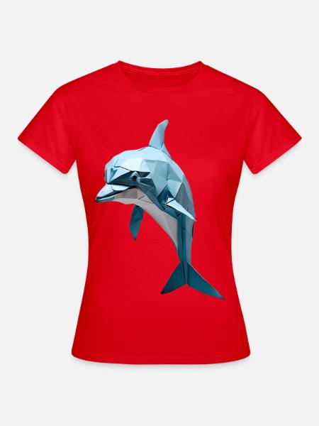 Blauer Low-Poly Delfin - Frauen T-Shirt - Rot
