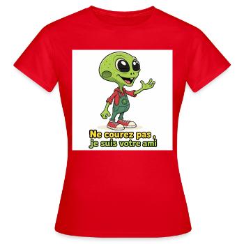 Alien - Ne courez pas ,je suis votre ami - T-shirt Femme - rouge - Devant - AI Model Female 172 dark (172cm)