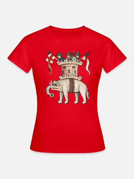 Mittelalterlicher Kriegselefant – Speculum humanae Sal - Frauen T-Shirt - Rot