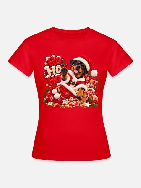 Weihnachtshund im Santa Outfit - Frauen T-Shirt - Rot