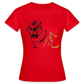 CHINESISCHES STERNZEICHEN - TIGER - Frauen T-Shirt - Rot - Vorne - AI Model Female 172 dark (172cm)
