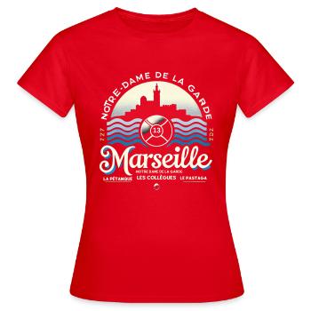 Marseille - Notre-Dame-Mediterrane Kultur BB - Frauen T-Shirt - Rot - Vorne - AI Model Female 172 dark (172cm)