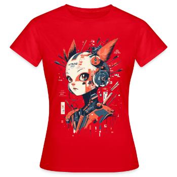 Anime Manga Fille - Cyborg Kitsune-XR7 - T-shirt Femme - rouge - Devant - AI Model Female 172 dark (172cm)