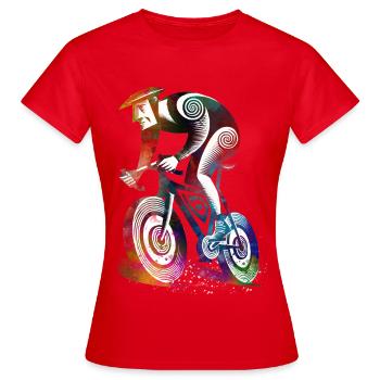 Cycliste coloré dans le tourbillon - T-shirt Femme - rouge - Devant - AI Model Female 172 dark (172cm)