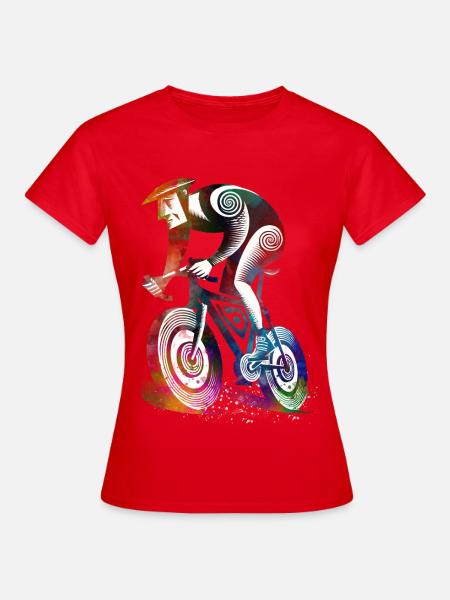 Bunter Radfahrer im Strudel - Frauen T-Shirt - Rot