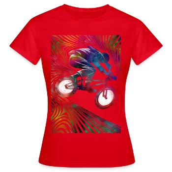 Cycliste coloré dans une explosion au néon - T-shirt Femme - rouge - Devant - AI Model Female 172 dark (172cm)