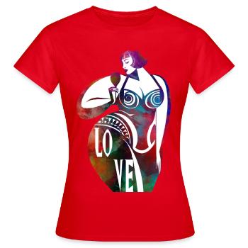 Female silhouette in colorful LOVE - Women's T-Shirt - red - Front - AI Model Female 172 dark (172cm)