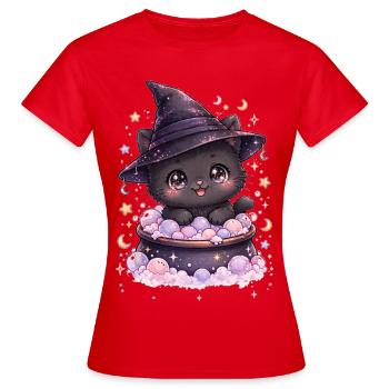 Sorcières - Chat Sorcier Kawaii - T-shirt Femme - rouge - Devant - AI Model Female 172 dark (172cm)