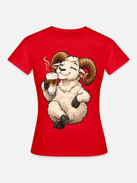 Widder Sternzeichen mit Latte Macchiato - Frauen T-Shirt - Rot