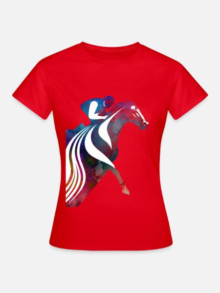 Buntes Pferd mit Reiter - Frauen T-Shirt - Rot