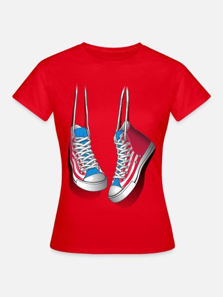 Turnschuhe und Schnürsenkel - Frauen T-Shirt - Rot