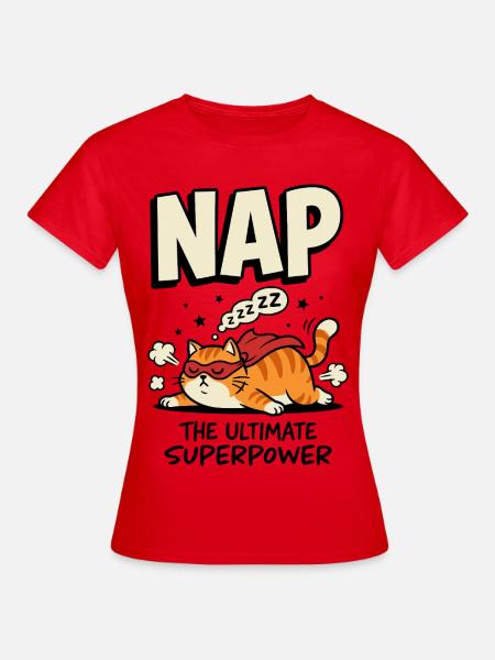 Schlafende Superhelden-Katze – Nap Superpower - Frauen T-Shirt - Rot