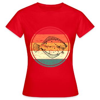 Retro Vintage Scholle Flunder - Frauen T-Shirt - Rot - Vorne - AI Model Female 172 dark (172cm)