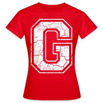 Un caractère un grammes dans blanc in Used Look - T-shirt Femme - rouge - Devant - AI Model Female 172 dark (172cm)